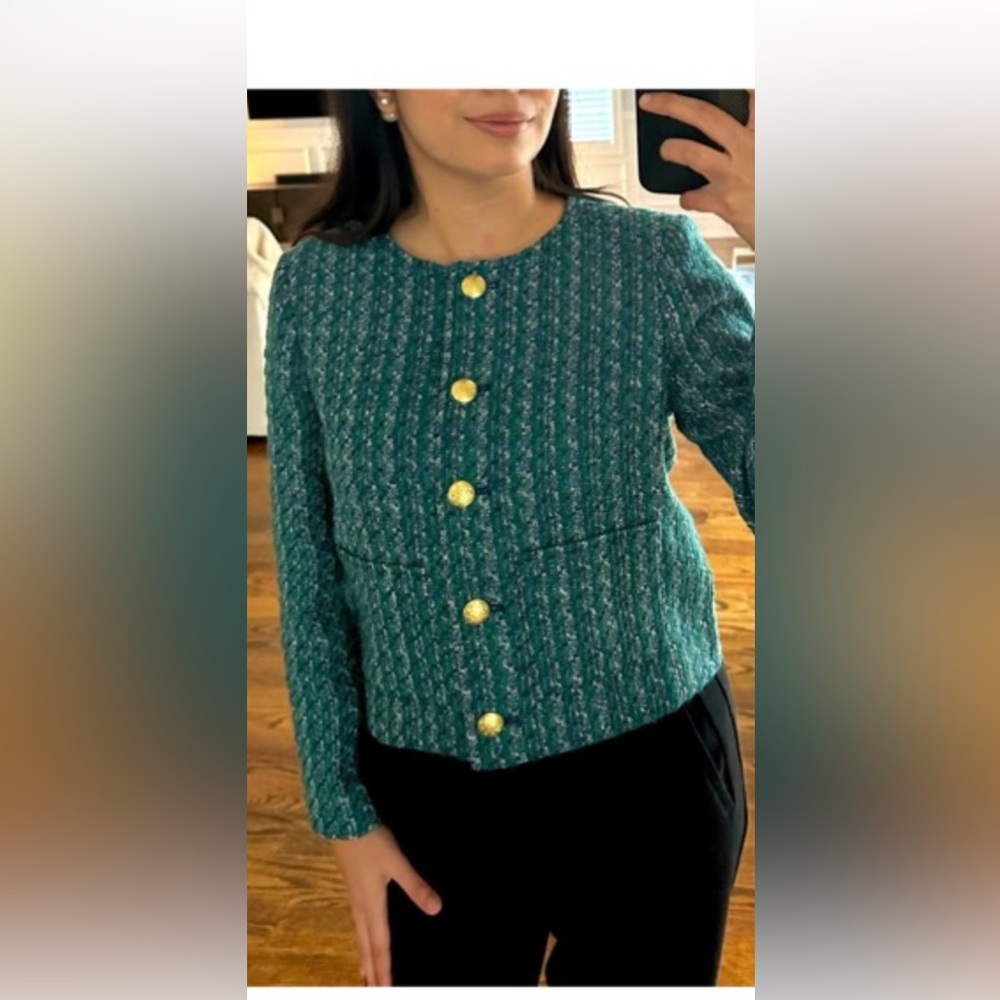 Elegant Teal Women's Jacket with Gold Buttons